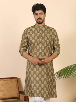 Kraft India - Ethnic Motifs Jaipuri Printed Cotton Green Kurta