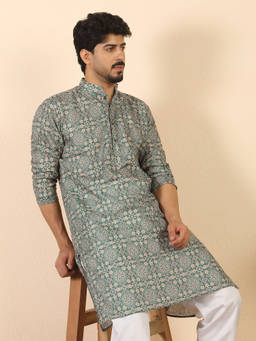 Kraft India - Ethnic Motifs Jaipuri Printed Cotton Green Kurta