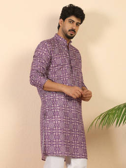 Kraft India - Ethnic Motifs Jaipuri Printed Cotton Purple Kurta