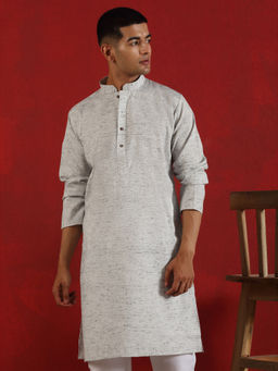 Kraft India - Khadi Cotton Solid Knee Length Grey Kurta