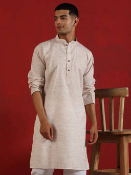 Kraft India - Khadi Cotton Solid Knee Length Beige Kurta