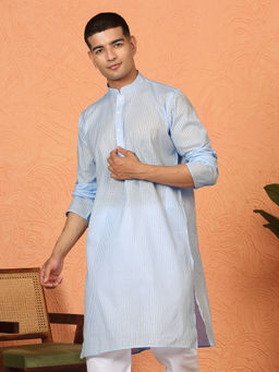 Kraft India - Cotton Stripe Knee Length Blue Kurta