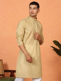 Kraft India - Cotton Stripe Knee Length Green Kurta