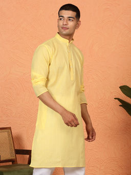 Kraft India - Cotton Stripe Knee Length Yellow Kurta