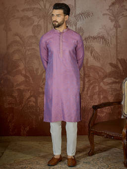 ETHNIC BAY - Mens Purple Jacquard Geometric Embroidered Kurta