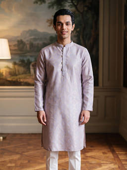 ETHNIC BAY - Mens Lavender Jacquard Geometric Embroidered Kurta