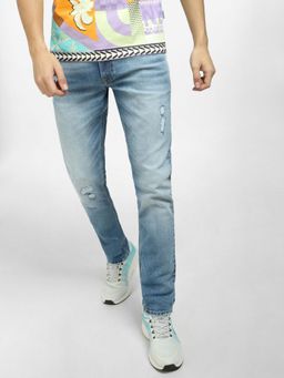Jack & Jones - Light Blue Low Rise Distressed Glenn Slim Fit Jeans
