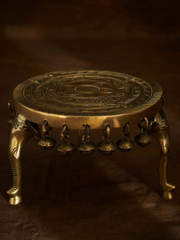 DecorTwist - Brass Elephant Pillar Design Pooja Chowki With Bells