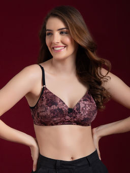 Clovia - Padded Non-Wired Full Cup Animal Print T-shirt Bra in Brown (40B)