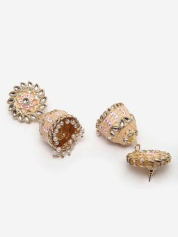 PANASH - Pink Gold-Plated Kundan Dome Shaped Meenakari Jhumkas