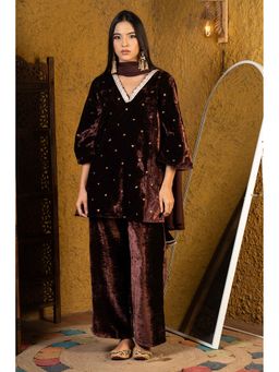 Urban Sundari - Velvet Kurta With Palazzo & Dupatta