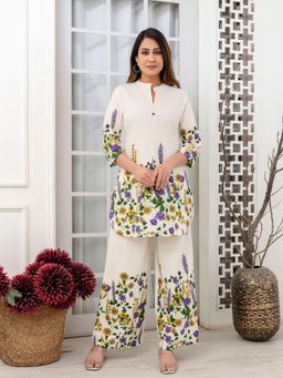 KAFTANIZE - Cream Multi-Color Floral Printed Co-Ord Set