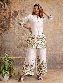 KAFTANIZE - Cream Floral Leaf Print Co-Ord Set