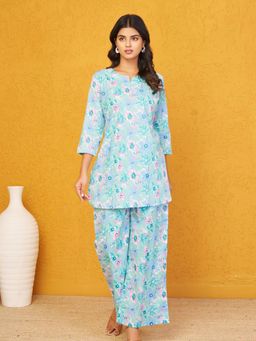 KAFTANIZE - Blue Base Floral Printed Co-Ord Set