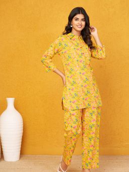 KAFTANIZE - Yellow All Over Multi Color Floral Printed Co-Ord Set