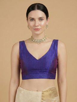 SALWAR STUDIO - Purple Silk Solid Sleeveless Readymade Saree Blouse