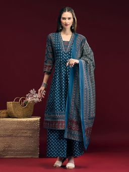 FASHOR - Floral Printed Anarkali Kurta With Palazzo & Dupatta