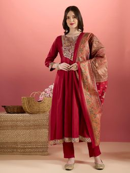 FASHOR - Floral Embellished Anarkali Kurta With Pant & Dupatta