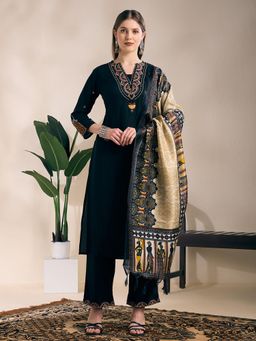 FASHOR - Mirror Embroidered Straight Kurta With Pant & Dupatta
