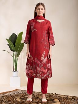 FASHOR - Ethnic Printed & Embellished Straight Kurta With Pant & Dupatta