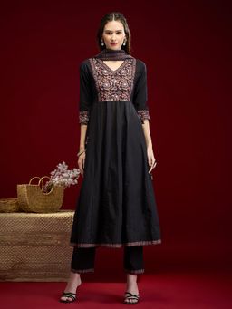 FASHOR - Floral Embroidered Anarkali With Pant & Dupatta