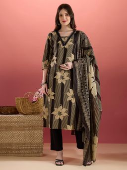 FASHOR - Floral Printed Straight Kurta With Pant & Dupatta