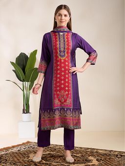 FASHOR - Ethnic Printed & Embellished Straight Kurta With Pant & Dupatta