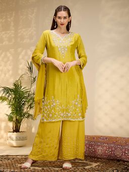 FASHOR - Floral Embellished Straight Kurta With Palazzo & Dupatta
