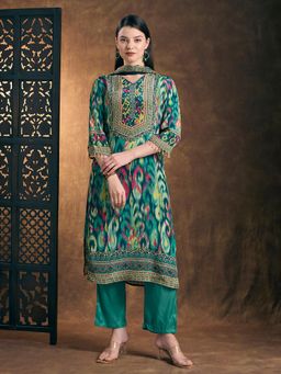 FASHOR - Ethnic Printed Straight Fit Kurta With Pant & Dupatta