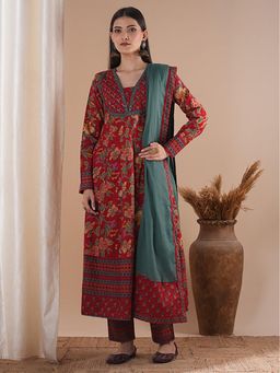 FASHOR - Ethnic Floral Printed Embellished Anarkali Kurta With Pant & Dupatta