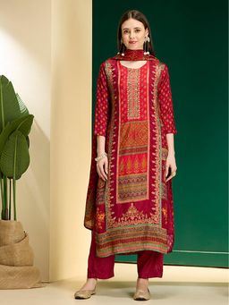 FASHOR - Printed Embroidered Straight & Kurta With Pant & Dupatta