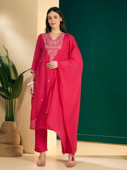 FASHOR - Embellished Straight Kurta With Pant & Dupatta