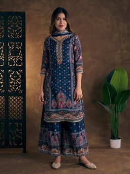 FASHOR - Floral Printed Embellished Work Kurta With Sharara & Dupatta