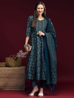 FASHOR - Ethnic Floral Printed Embellished Anarkali Kurta With Pant & Dupatta