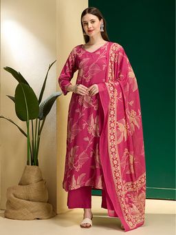 FASHOR - Floral Printed A-Line Kurta With Palazzo & Dupatta