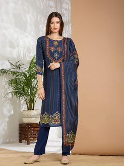 FASHOR - Floral Printed & Embroidered Straight Fit Kurta With Pant & Dupatta