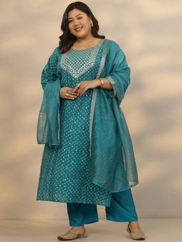 Extra love by Libas - Blue Bandhani Printed Kurta With Pant & Dupatta