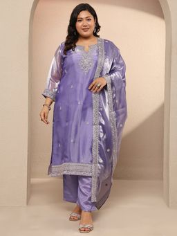 Extra love by Libas - Lavender Ethnic Motif Zari Embroidered Kurta With Pant & Dupatta