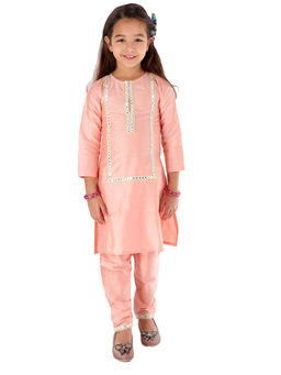 Vastramay - Girls Mirror Work Viscose Kurta And Pant (Set of 2)