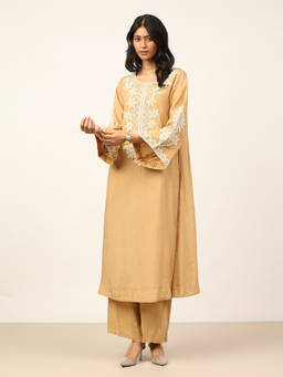 Ritu Kumar - Beige Rozaa Full Sleeve Kurta with Pant