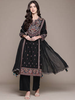 Ritu Kumar - Black Alankrita Kurta with Inner, Pant and Dupatta