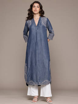 Ritu Kumar - Blue Tencel Denim Kurta