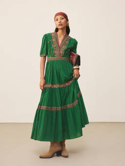 Ritu Kumar - Green Lara Embroidery Long Dress
