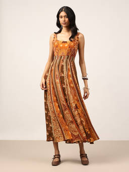 Ritu Kumar - Brown Pitch patch Midi Dress