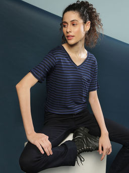 PINACOLADA - Navy Blue Women Striped Stylish Casual Tops