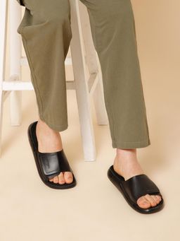 NoStrain - Black Broad Strap High Arch Support Sandals for Men