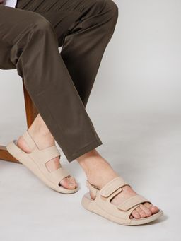 NoStrain - Men Beige Back Strap Leather Sandals with High Arch Support