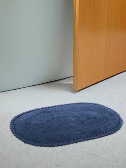 Fabindia - Navy Crochia Oval Woven Cotton Bathmat