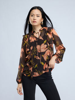 Twenty Dresses by Nykaa Fashion - Multicolor Floral Ruffled Collar Gathered Top with Slip