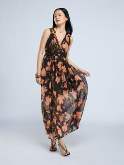 Twenty Dresses by Nykaa Fashion - Multicolor Floral Sleeveless Wrap Style Maxi Dress